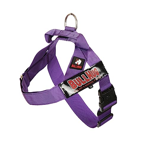 BULLHUG Harness – Made for Larger Chested Dogs Like English Bulldogs, French Bulldogs, Pugs & More. Stops Dogs from Pulling & Choking on Walks (Dark Purple, Large)