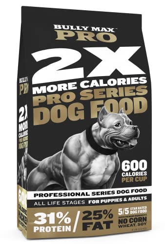 Bully Max 2X Calorie Dry Dog and Puppy Food PRO Series, High Protein, Healthy Weight Gain and Muscle Mass for All Breeds | 600 Calories Per Cup | Slow-Cooked | Zero recalls