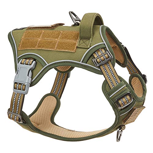 BUMBIN Tactical Dog Harness for Small Dogs No Pull, Famous TIK Tok No Pull Puppy Harness, Fit Smart Reflective Pet Walking Harness for Training, Adjustable Dog Vest Harness with Handle Green S