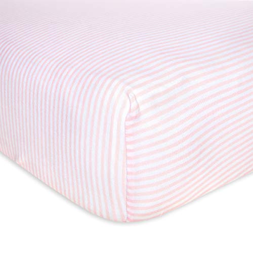 Burt's Bees Baby - Fitted Crib Sheet, Girls & Unisex 100% Organic Cotton Crib Sheet For Standard Crib and Toddler Mattresses (Blossom Pink Thin Stripes), 28x52 Inch (Pack of 1)