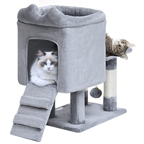 BYPASS Cat Tree for Indoor , 23.62" Modern Cat Tower with Furniture, Sisal Scratching Posts, Cat Condo with Plush Perch, Climbing Ladder & Dangling Ball for Small Kittens