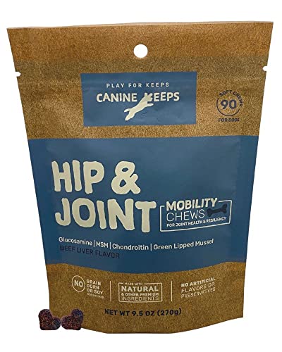 Canine Keeps Glucosamine for Dogs - Dog Hip and Joint Supplement - Glucosamine, Chondroitin, MSM, Green Lipped Mussel & Collagen for Joint Pain & Inflammation - Dog Joint Support Treats - 90 Ct.