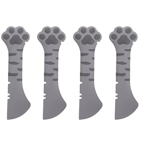 Cat Can Opener, 4pcs Grey Paw Accessory Short Cartoon Spoon and Home Adorable Cats Spatula Feeder Dogs Shaped Multi- functional Portable Wet Food Mixing Pet Mini Manual Multifuctional Rabbit