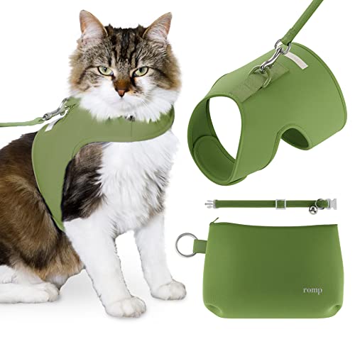 Cat Harness, Collar & Leash Set - Escape Proof Adjustable Choke Free Velcro Harness Vest for Walking Cats & Kittens (Matcha Green, Small)