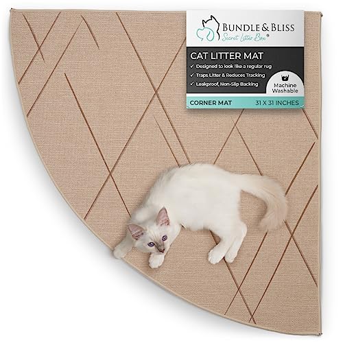 Cat Litter Trapping Mat, 31x31, Less Waste, Traps Mess from Box for Cleaner Floors, Stays in Place for Cats, Soft on Kitty Paws, Easy Clean, Large Size, Durable Backing, Neutral