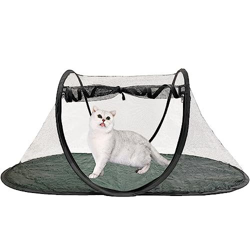 Cat Tent, CAKOVANO Cat Tents for Outside, Outdoor Cat Enclosures Portable Catio Tent Enclosed Suitable for Cats and Small Animals, Indoor Outdoor Cat Mesh Tent Playhouse with Fold-able Carry Bag