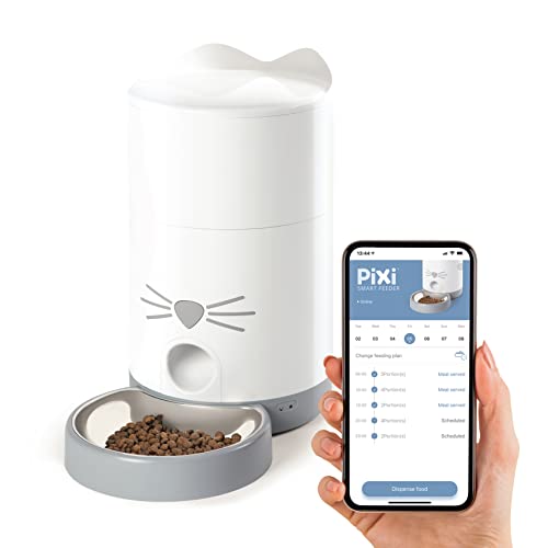 Catit PIXI Smart Automatic Dry Cat Food Feeder, Schedule and Portion Control Meals for Cats, White