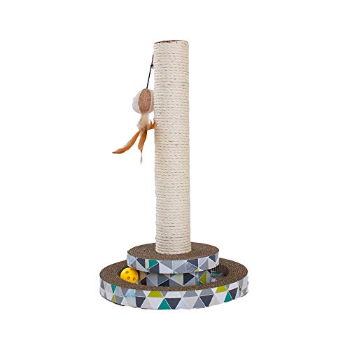 Catstages Scratch & Play Tower Track Cat Scratcher with Feathers and Ball Track