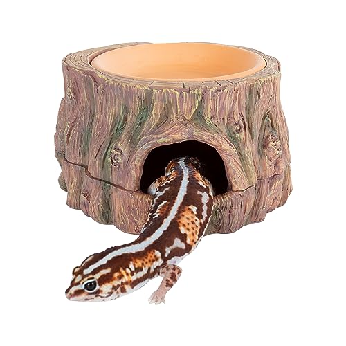 CAVACHEW 3 in 1 Reptile Hide Cave with Detachable Base & Humidity Dish, Essential Tank Terrarium Decor Humid Hideout Accessories for Small Reptiles Crested Gecko, Leopard Gecko, Lizard, Snake, Crabs