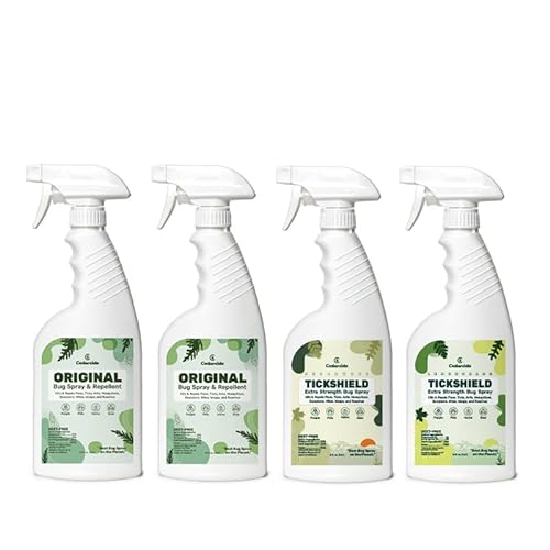 Cedarcide Original & Tickshield Family Pack | Natural Cedar & Lemongrass Oil Bug Spray | Eco-Friendly, Family-Safe Flea & Tick Repellent | Pack of 4 Pint (16 Oz.) Bottles