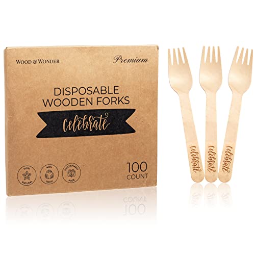 Celebrate Disposable Forks – Rustic, Compostable Alternative to Plastic Forks for Birthday Parties, Catering and Special Events (100-Pack)