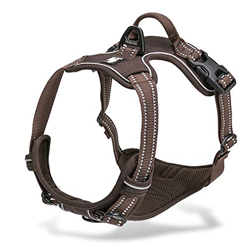 Chai's Choice - Premium Outdoor Adventure Dog Harness - 3M Reflective Vest with Two Leash Clips, Matching Leash and Collar Available (Chocolate Large)