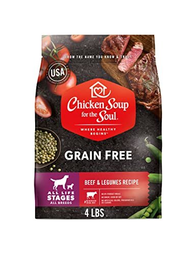 Chicken Soup for the Soul Pet Food Grain Free Beef & Legumes - Dry Dog Food 4LB - Soy, Corn & Wheat Free, No Artificial Flavors or Preservatives