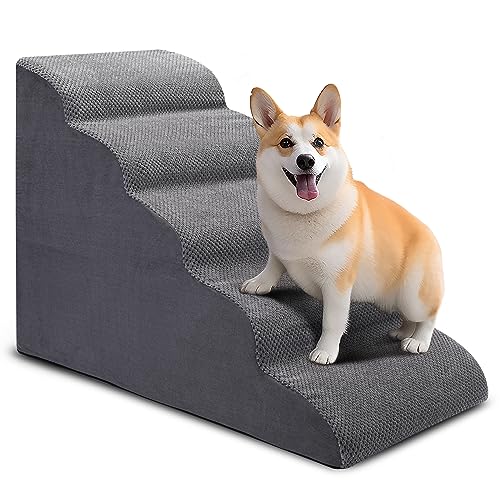 CiWiVOKi Dog Stairs for Bed, 5 Tier Dog Steps for Couch and High Bed, Non-Slip Pet Stairs, 24" High Sofa Foam Dog Stairs - Best for Small Pets, Older Dogs, Cats with Joint Pain