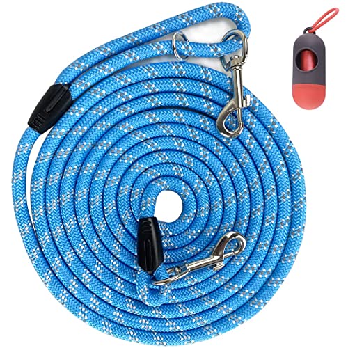 Codepets Long Rope Dog Leash for Dog Training 12FT 20FT 30FT 50FT, Reflective Threads Dog Cat Leashes Tie-Out Check Cord Recall Training Agility Lead for Large Medium Small Dogs (Blue, 10mm*12ft)