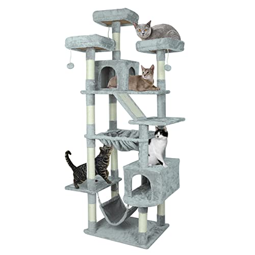 Confote 73 inches XXL Cat Tree Multi-Level Cat Tower Cat Furniture for Large Cats with Scratching Posts,Padded Plush Perch, Cozy Basket and Hammock