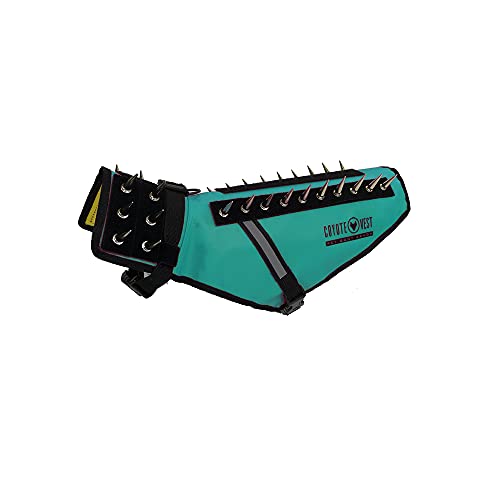 CoyoteVest Dog Harness Protection Vest, Reflective Dog Accessories with Spikes to Shield Your Pet from Raptor and Animal Attacks, Proudly Made in America (Small, Turquoise)