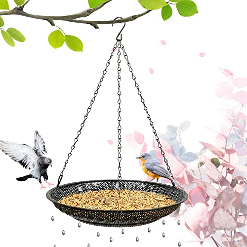 CQAIRIOU Premium Hanging Bird Feeder Tray,Size 11.8” Large Platform Bird Feeder Stainless Steel Mesh Tray,Wild Bird Feeder for Outside Hanging Seed Platform