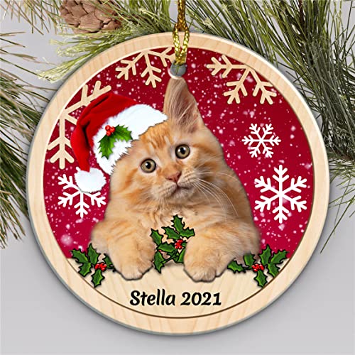 Crazytops Maine Coon Cat Christmas Ceramic Ornament, Personalized Cat's Name Christmas 02 Side Printed Ornament, Maine Coon Cat Xmas Tree Hanging Decor, Cute Cat Ornament for Tree, Cat Lovers Gift