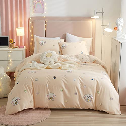 Cute Puppy Print Kids Girls Bedding Duvet Cover Set Twin Soft Cotton Reversible Aesthetic Bedding Pink Teens Girls Bunny Bedding Sets Twin 3 PC Single Bed Comforter Covers with Zipper Closure