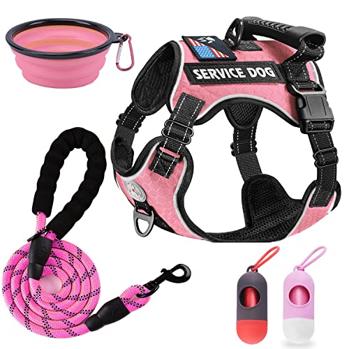 Cymiler Service Dog Vest,No-Pull Dog Harness and Leash Set,Adjustable Oxford Reflective Service Dog Vest Harness with Handle for Outdoor Walking Training,Easy Control for Small Medium Large Dogs