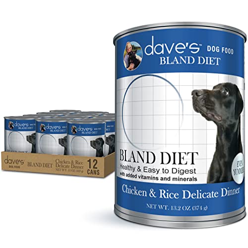 Dave's Pet Food Chicken and Rice Delicate Canned Dog Food, Restricted Bland Diet Wet Dog Food for Sensitive Stomachs, 13.2oz Cans, (Pack of 12), Made in The USA