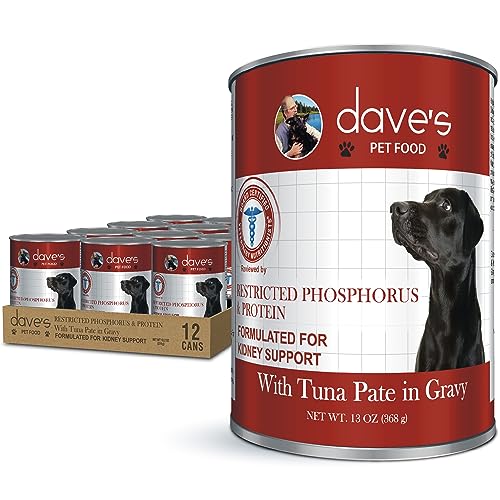 Dave's Pet Food Kidney Support for Dogs with Renal Support (Tuna Pate), Wet Renal Dog Food, Non-Prescription Low Phosphorus, Added Vitamins & Mineral, Vet Formulated (13.2 oz, Pack of 12)