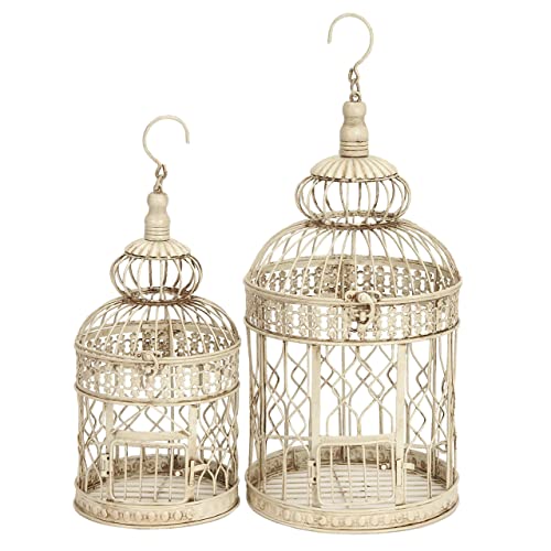 Deco 79 Metal Round Birdcage with Latch Lock Closure and Hanging Hook, Set of 2 22", 18"H, Cream