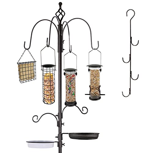 Deluxe Bird Feeding Station Kit Bird Feeder Pole Wild Bird Feeder Hanging Kit Planter Hanger Multi Feeder Hanging with Metal Suet Feeder Bird Bath for Attracting Wild Birds