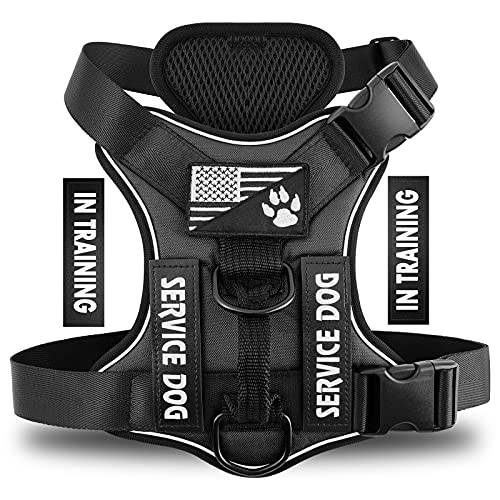 Demigreat Service Dog Harness, Reflective Dog Vest Harness with 5 PCS Patches, Adjustable Soft Oxford Pet Harness, Inner Layer Mesh, Easy to Control for Small Medium Large Dogs