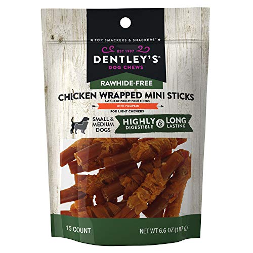 Dentley`s Rawhide-Free Chicken Wrapped Mini Sticks with Pumpkin for Light Chewers 1-15 Sticks Bag