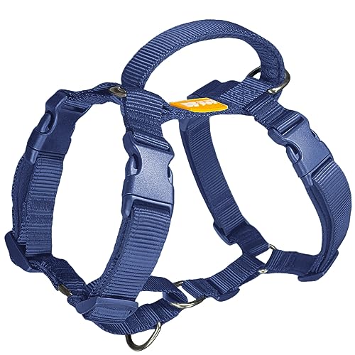 DF No Pull Martingale Harness for Dog, Nylon Adjustable Front Clip Harness Classic Escape Proof Puppy Harness with Handle for Small Medium Large Dog Training Walking, Dark Navy Blue, Chest 19"-22"