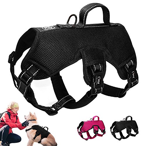 Didog Multi-Use Escape Proof Dog Harnesses for Escape Artist Dogs,Reflective Adjustable Padded Sports Vest Harlter for Medium Large Dogs Hiking Walking Trails,Black,L Size