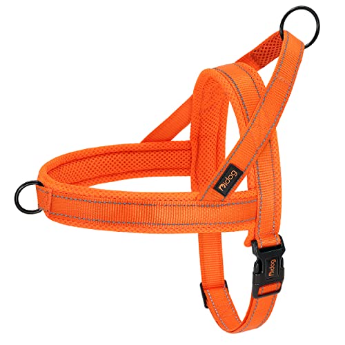 Didog Soft Mesh Padded Dog Vest Harness,Escape Proof/Quick Fit Reflective Dog Strap Harness, Easy for Training Walking (L:Chest 26-32", Orange)