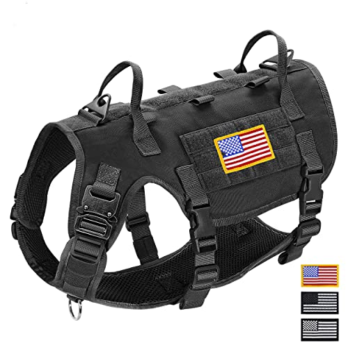 Didog Tactical Dog Vest Harness, No Pull Military Dog Harness with 2 Handles，Adjustable & Escape Proof Training Vest for Medium Large Dogs, Black L
