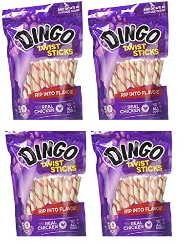 Dingo Twist Sticks 200 Count, Rawhide for Dogs, Made with Real Chicken, 50 Count (4 Packs of 50 Count)