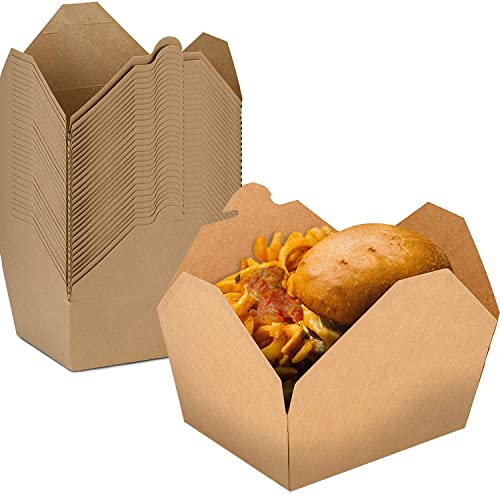 Disposable Take Out Food Containers - Microwaveable Kraft Brown Takeout Boxes-Leak and Grease Resistant Food Containers - To Go Containers for Restaurant, Catering Party Recyclable (TakeBoxes1#)