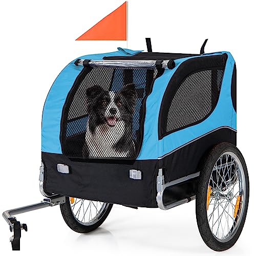 Dog Bicycle Trailer - HAPPAWS Pet Bike Trailer, Dog Carrier for Bike, Cargo Cycle Trailers Wagon Cart w/ 3 Doors, Aluminum Wheels, Safety Flag, Easy to Connect&Disconnect, Collapsible to Store