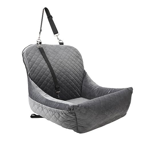 Dog Car Seat,WOOAIDAGG Pet Travel Car Seat for Samall Dogs,Soft Puppy Car Bed with Storage Pocket and Safety Dog Leash,Anti-Slip Bottom,Safety and Washable(Grey)