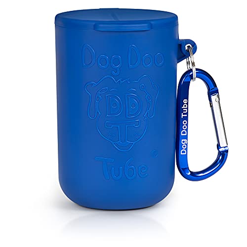 Dog Doo Tube Reusable Dog Poop Holder For Dog walkers - Fitting Lid to Keep in Odors and Germs - Unscented and Leak Proof - Attachable to Dog Leash, Harness or Waist (Medium, Blue)