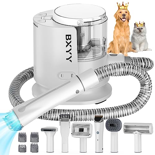 Dog Grooming Kit & Vacuum Suction 99% Pet Hair, 1.5L Dust Cup Dog Hair Vacuum, Dog grooming clippers with 6 Pet Grooming Tools, Brush for Shedding Dogs Cats and Other Animals, Low Noise (White)