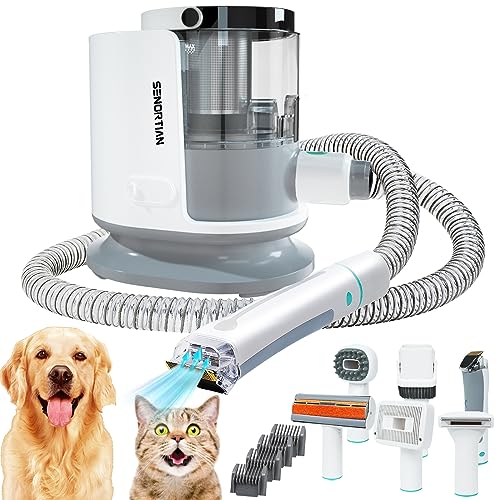 Dog Hair Vacuum Groomer,7 in 1 Dog Grooming Kit,Low Noise Pet Hair Vacuum Groomer，Dog Vacuum Brush for Shedding 99% Pet Hair Suction with 2L Larger Tank，Parts Storage Bag，Cleaning Brush, Hair Clipper