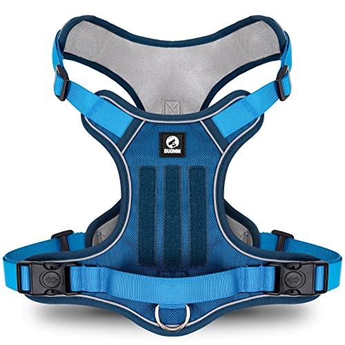Dog Harness for Medium Dogs No Pull; Reflective Dog Vest Harness, Adjustable Pet Harness with 2 Leash Clips, No Choke Dog Vest with Molle & Loop Panels, Dog Harness with Easy Control Handle Blue M