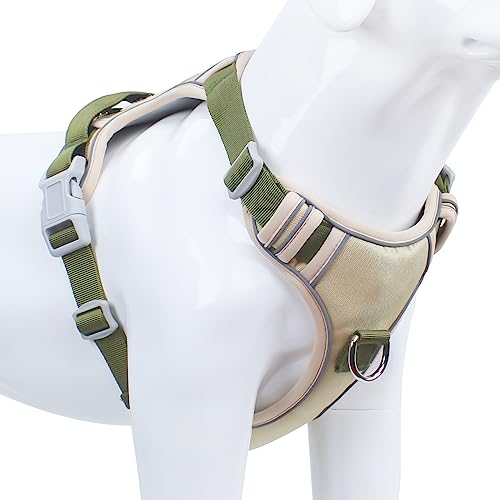 Dog Harness for Medium Large Dogs No Pull Harness Dog Vest Harness with Handle Adjustable Reflective Front Clip Harness with Molle for Training or Walking Khaki L