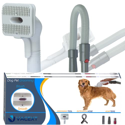 Dog Pet Grooming Brush & Extension Vacuum Hose for Vacuum Cleaners with 1-1/4-Inch or 1-3/8-Inch Hoses & Dyson V6 DC59 DC56 DC4- Pet Hair Vacuum Attachment Tool-Self Cleaning Slicker Brush for Dog Cat