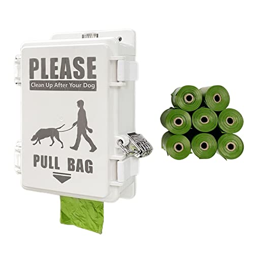 Dog Poop Bag Dispenser Wall Mount, Waterproof Outdoor Dog Bag Storage Dispenser, Outdoor Wall, Stake, Pole, Fence Mounted, Fits Home, Porch, Lawn, Yard (dispenser+8 rolls+lock)