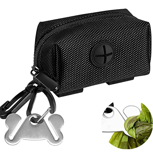 Dog Poop Bag Holder for Leash Attachment - Waste Bag Dispenser for Leash - Fits Any Dog Leash - Portable Set with 1 Hand Free Holder Metal Carrier - Durable, 1Pack