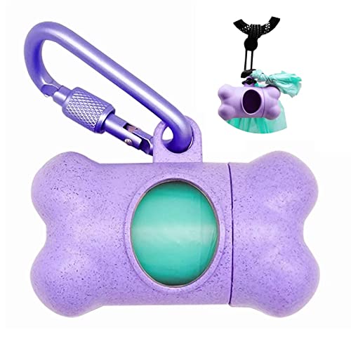 Dog Poop Pickup Bags Holder Dispenser with Standard-Sized Leak-Proof Scented Doggy Waste Bags and Carabiner with Safety Lock Plus Hook and Loop Fastener Never Loose on Leash Lead Again (Purple, 1 Holder 15 Bags)