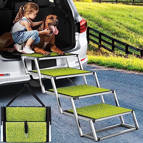 Dog Ramp, Extra Wide Dog Car Stair for Large Dogs,Dog Ramp for Car,Pet Steps Lightweight Aluminum Foldable Dog Steps for Cars and SUV,High Beds, Trucks, Supports up to 200-250 lbs