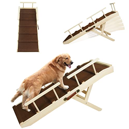 Dog Ramp for Bed, 5 Level Adjustable Height Pet Ramp with Guardrail , Adjustable from 16.1" to 24.1", Suitable for Small, Large Old Dogs-43.3"Long & Supports 200LBS Pet, Dog Stairs for Car, Bed, Couch